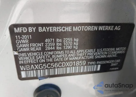 2012 BMW 528I z USA, uszkodzony, nr VIN WBAXG5C56CDX01859